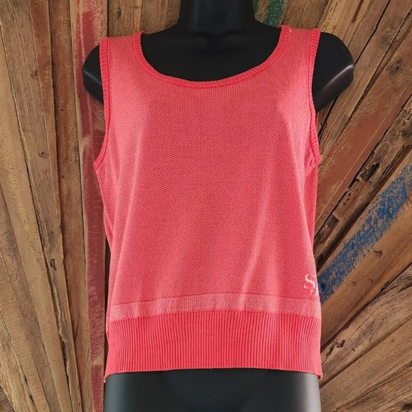 St. John Sport knit salmon/orange wool  Sweater  logo Vest  SZ S - Picture 2 of 7